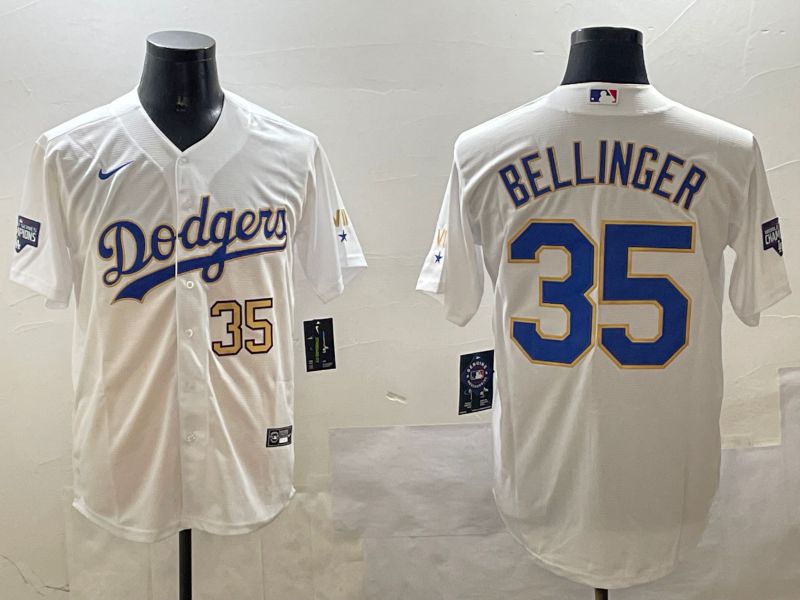 Men Los Angeles Dodgers #35 Bellinger White Gold Game 2025 Nike MLB Jersey style 12->los angeles dodgers->MLB Jersey